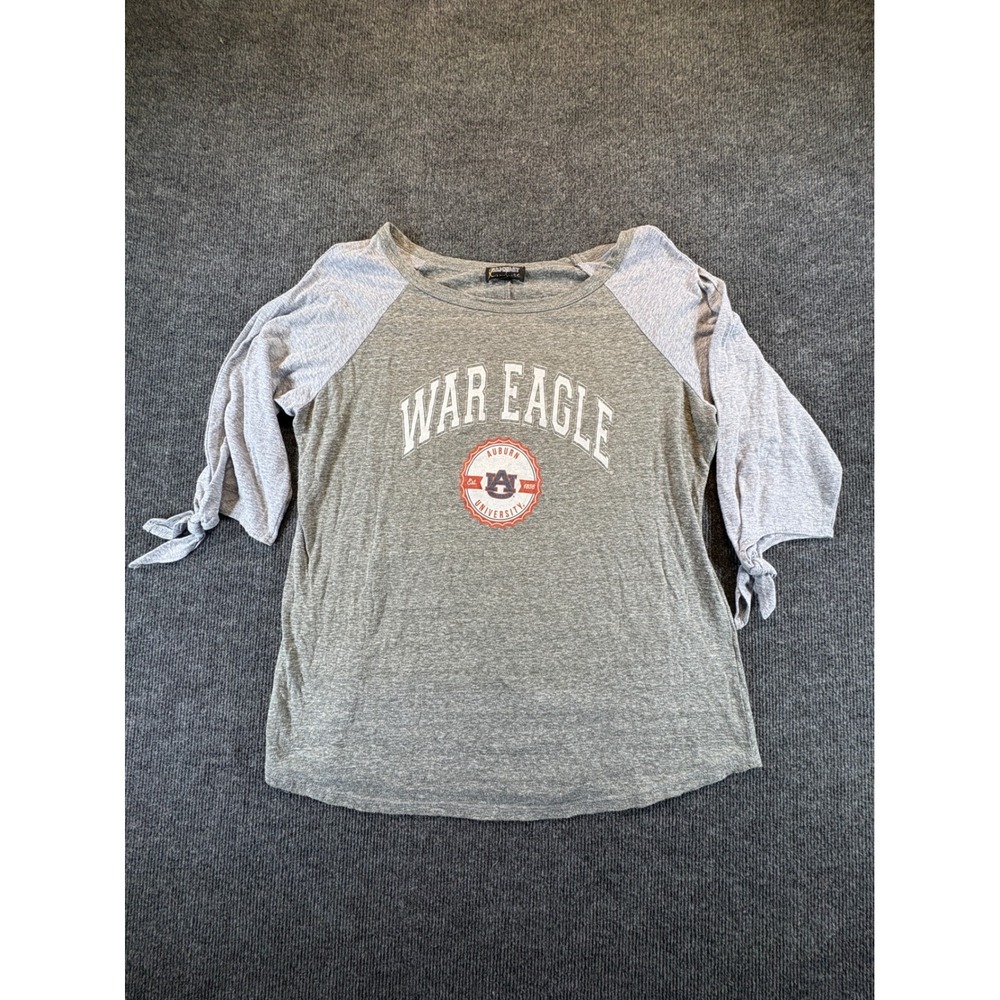 Gameday Couture Auburn University War Eagle Raglan Tie Sleeve Top Grey L